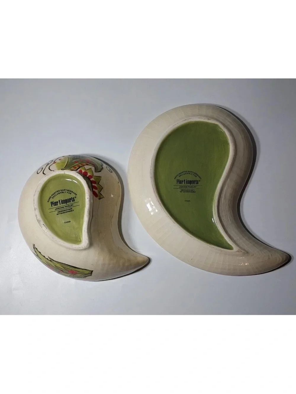 Pier 1 Imports Earthenware Jardine Paisley Shaped Plate/Salsa Dish Hand Painted